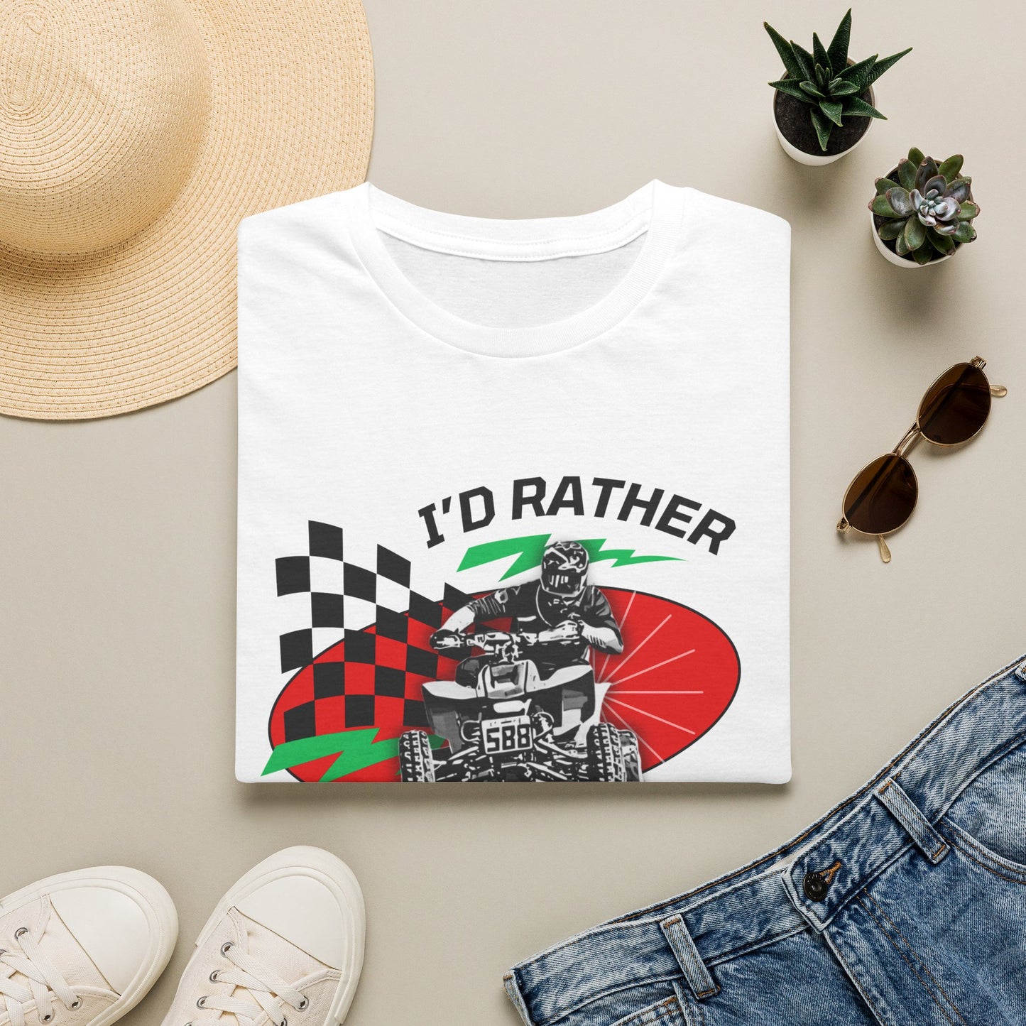 Holiday Christmas ATV T-Shirt | Honda 400 | Ugly Sweater Design says "I'd Rather be Riding"