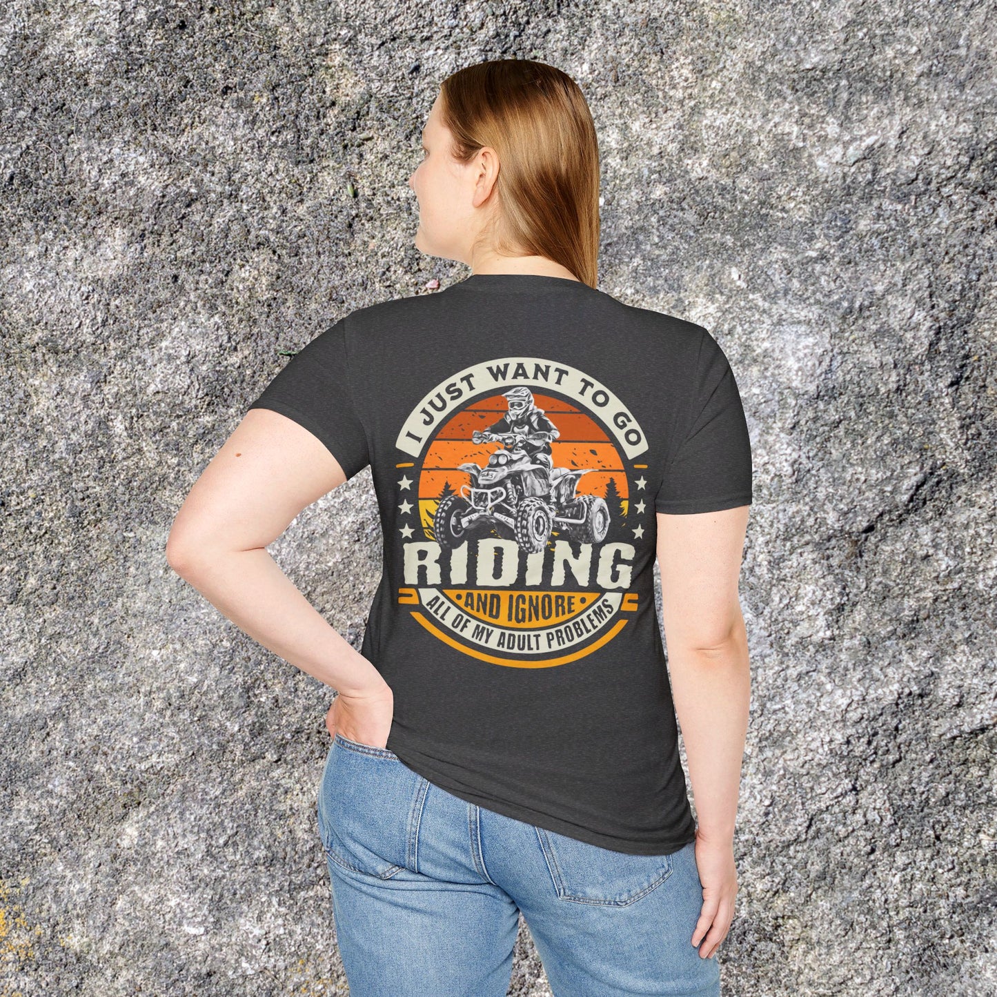 Mens Riding Shirt | Go Riding Ignore Adult Problems | Honda 400 EX ATV on front & back | Soft cotton 2 SIDED unisex tee shirt Four wheeler
