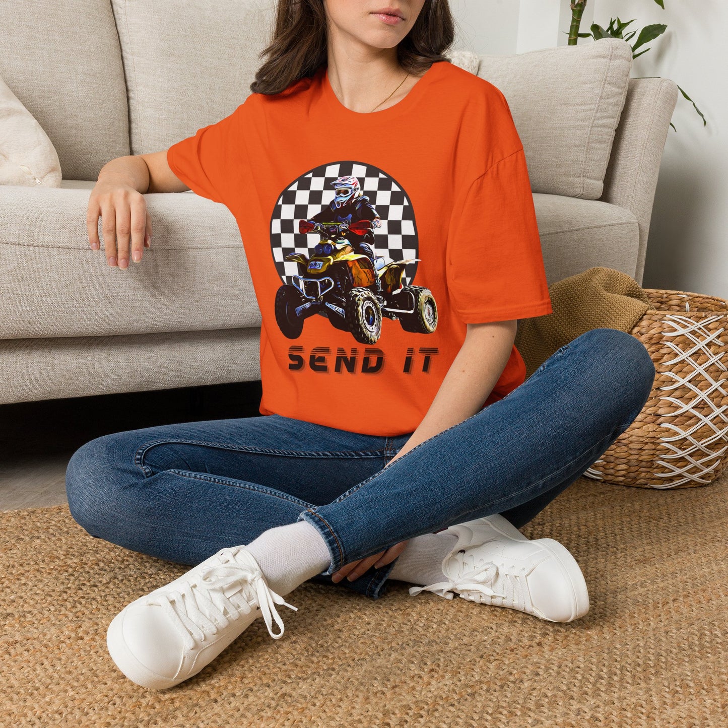 ATV Racing T-Shirt Says SEND IT | Honda 400 EX Racing Flag Four-Wheeler Riding Shirt