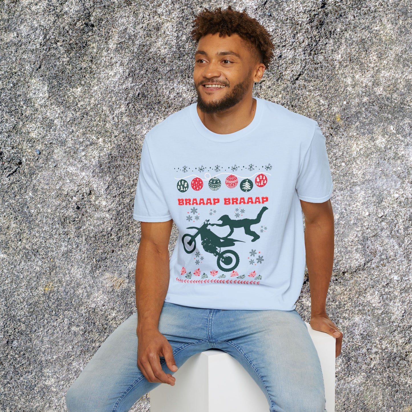 Holiday Motocross Racing | Braaap Braaap Festive Ugly Sweater T-Shirt