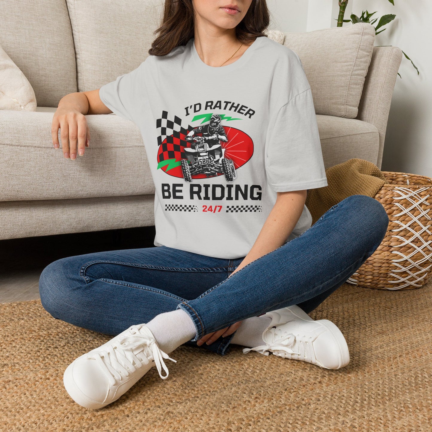 Holiday Christmas ATV T-Shirt | Honda 400 | Ugly Sweater Design says "I'd Rather be Riding"