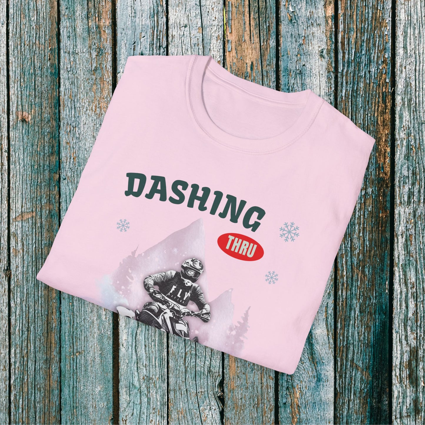 Holiday Fourwheeler Racing Soft Cotton T-Shirt | Dashing Thru the Snow | ATV Ugly Sweater