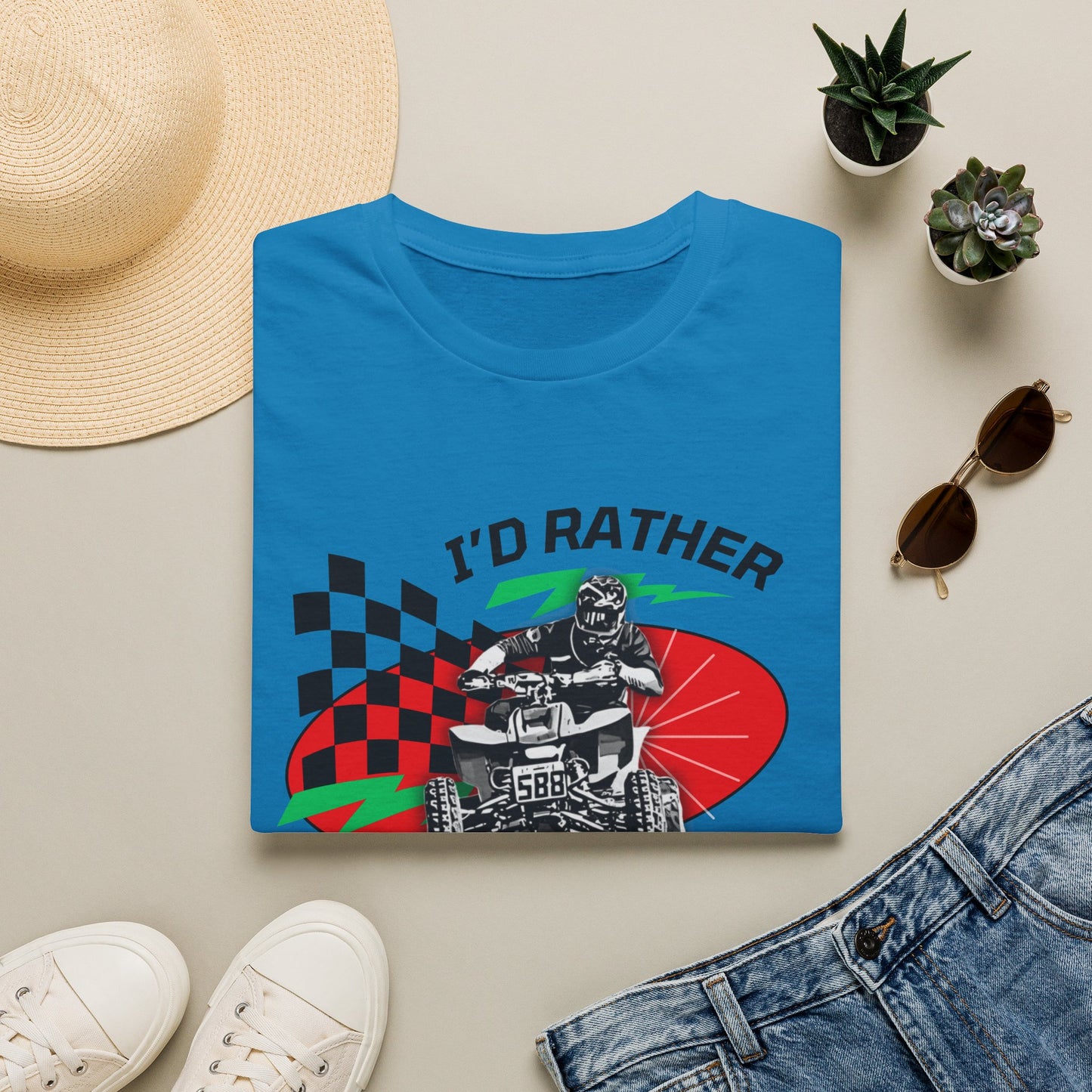 Holiday Christmas ATV T-Shirt | Honda 400 | Ugly Sweater Design says "I'd Rather be Riding"