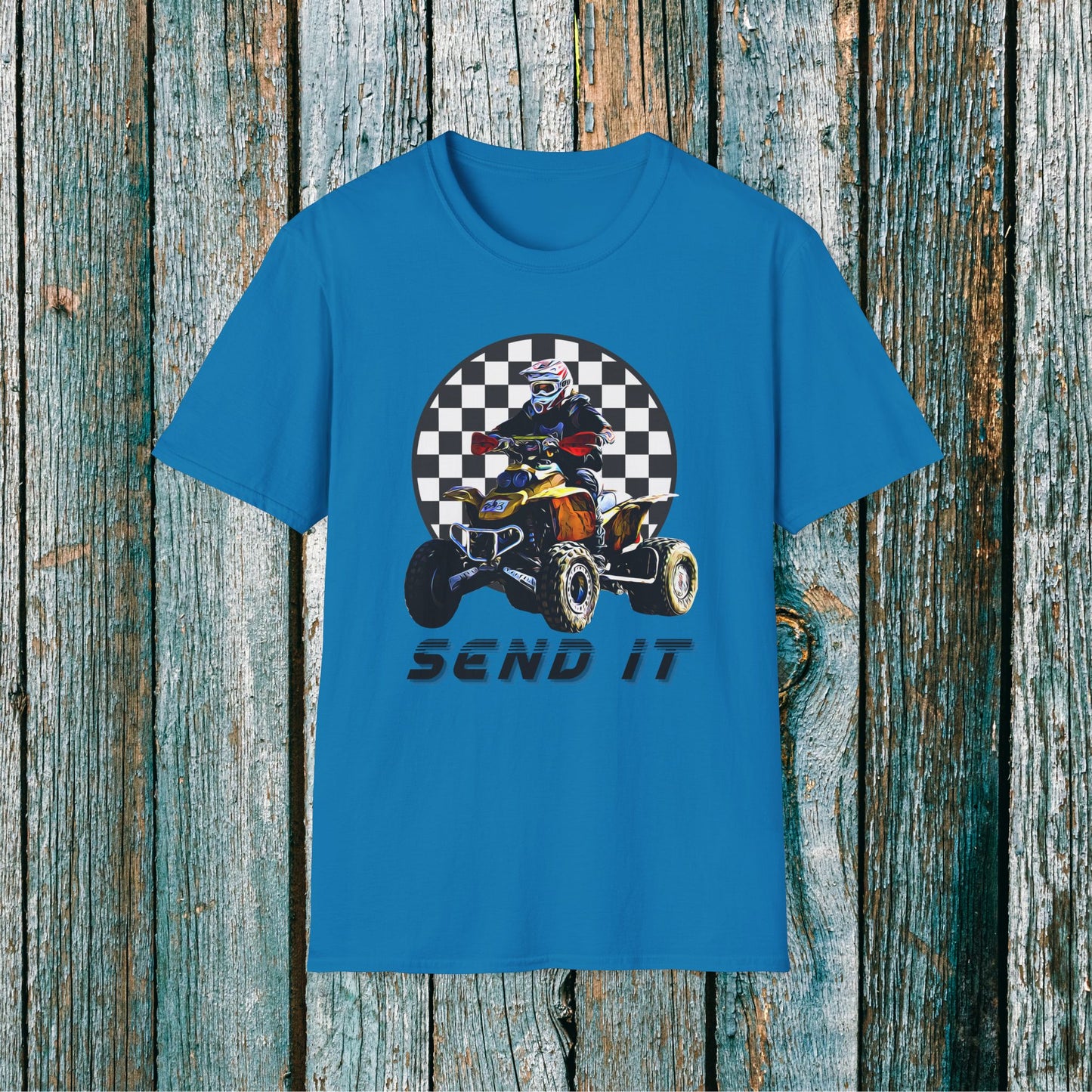 ATV Racing T-Shirt Says SEND IT | Honda 400 EX Racing Flag Four-Wheeler Riding Shirt