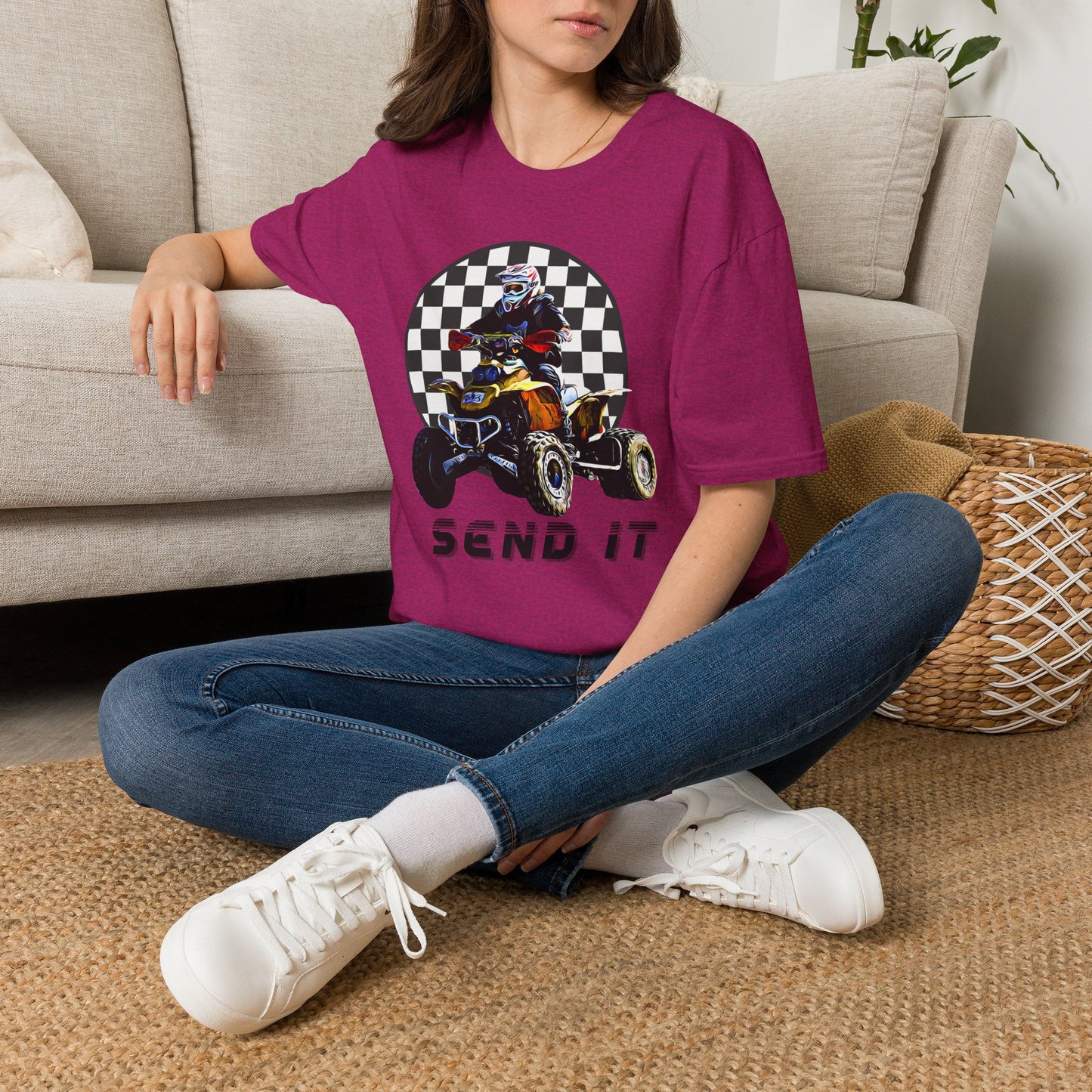 ATV Racing T-Shirt Says SEND IT | Honda 400 EX Racing Flag Four-Wheeler Riding Shirt