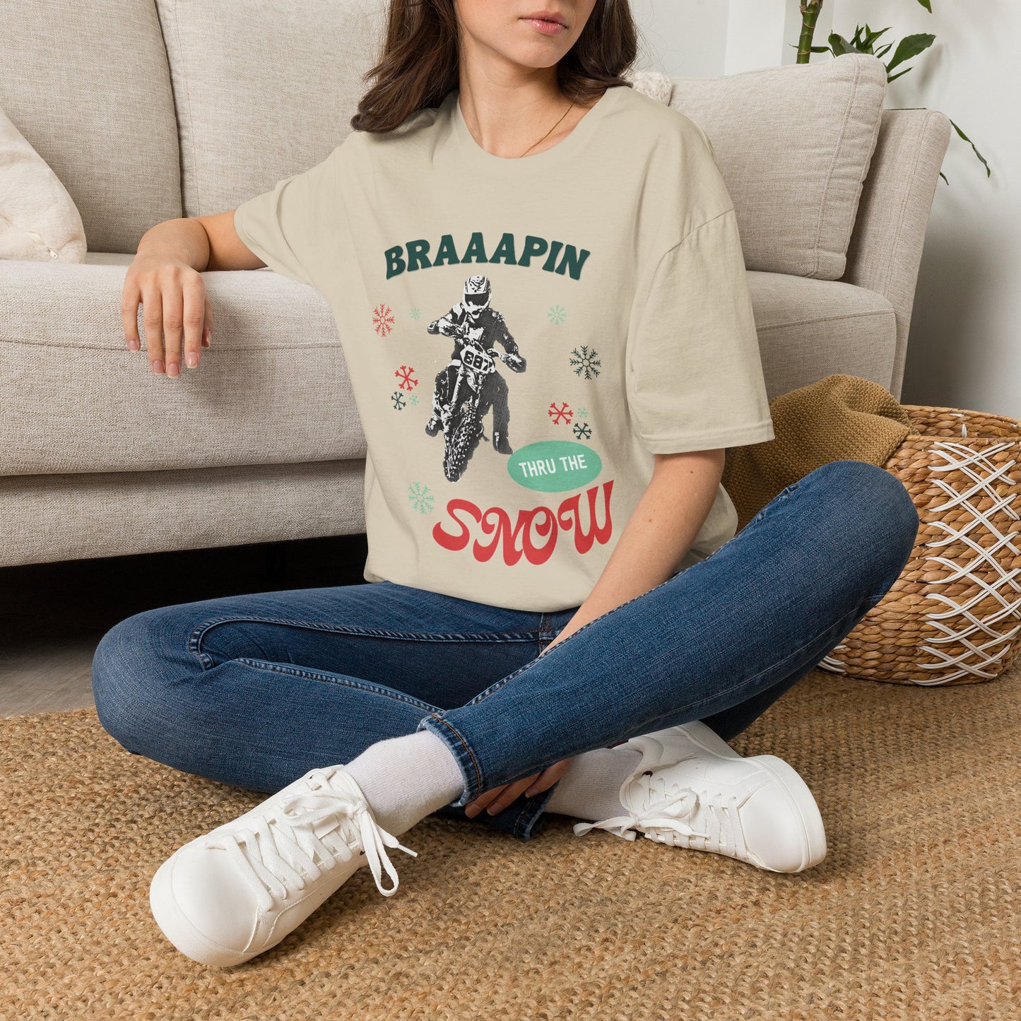 Holiday Motocross Racing Softstyle T-Shirt | Braaapin Through the Snow | Dirt Bike Ugly Sweater