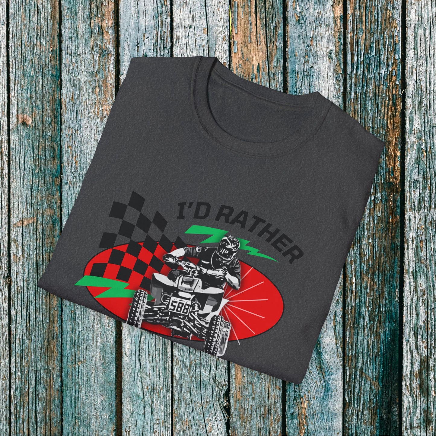 Holiday Christmas ATV T-Shirt | Honda 400 | Ugly Sweater Design says "I'd Rather be Riding"