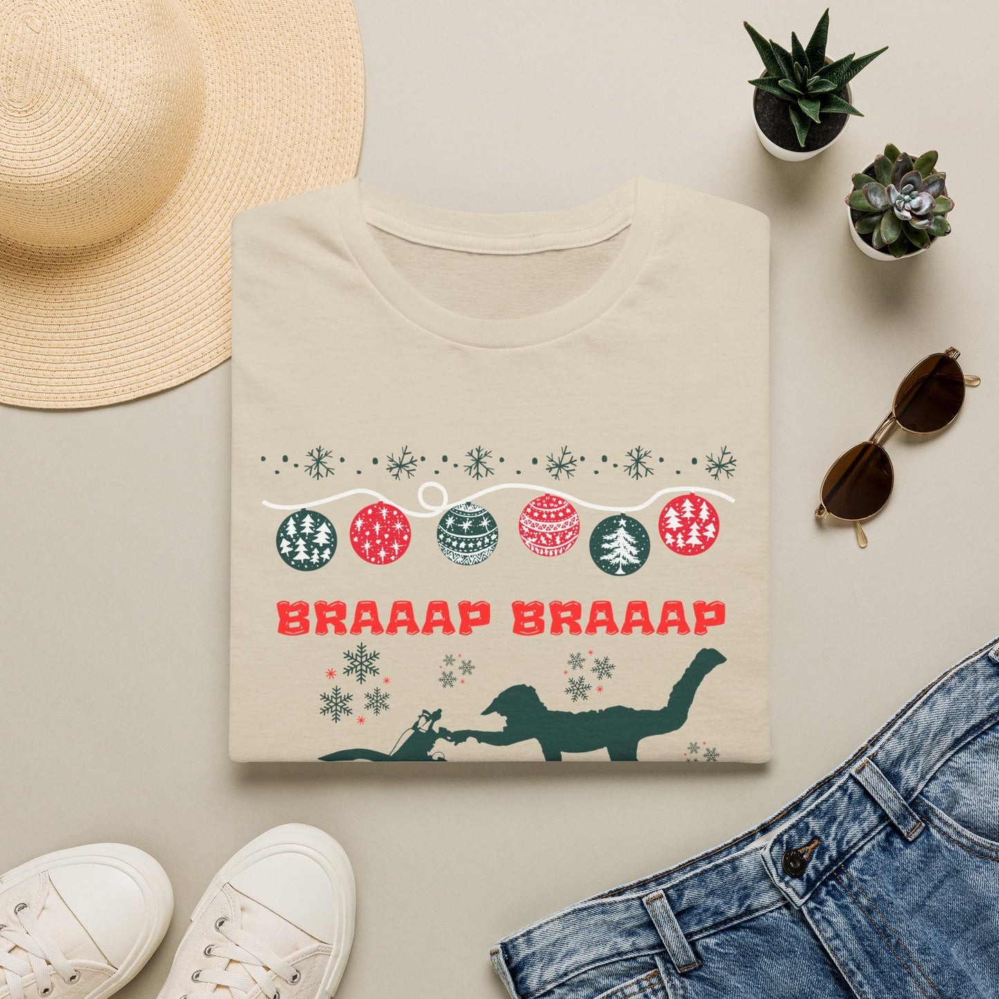 Holiday Motocross Racing | Braaap Braaap Festive Ugly Sweater T-Shirt