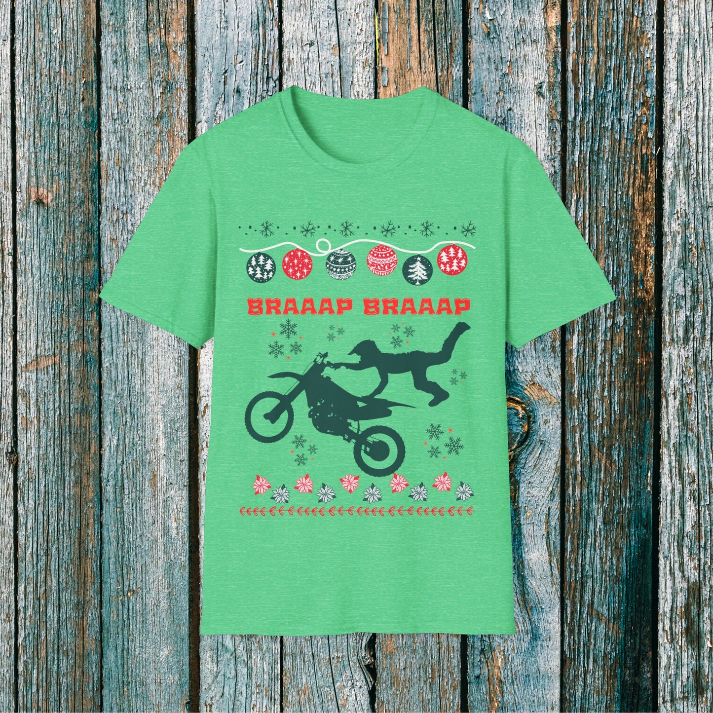 Holiday  Braaap Braaap Festive Motocross Racing SOFT Cotton Adult Unisex tee shirt | Racing shirt for men | Christmas Dirt bike Ugly Sweater