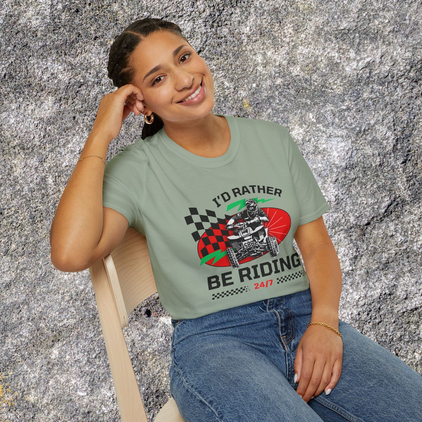 Holiday Christmas ATV T-Shirt | Honda 400 | Ugly Sweater Design says "I'd Rather be Riding"