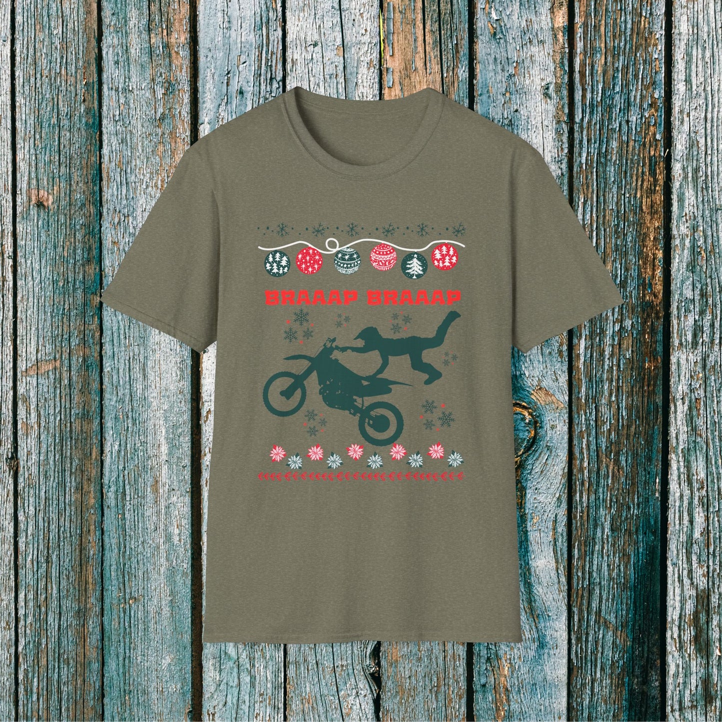 Holiday Motocross Racing | Braaap Braaap Festive Ugly Sweater T-Shirt