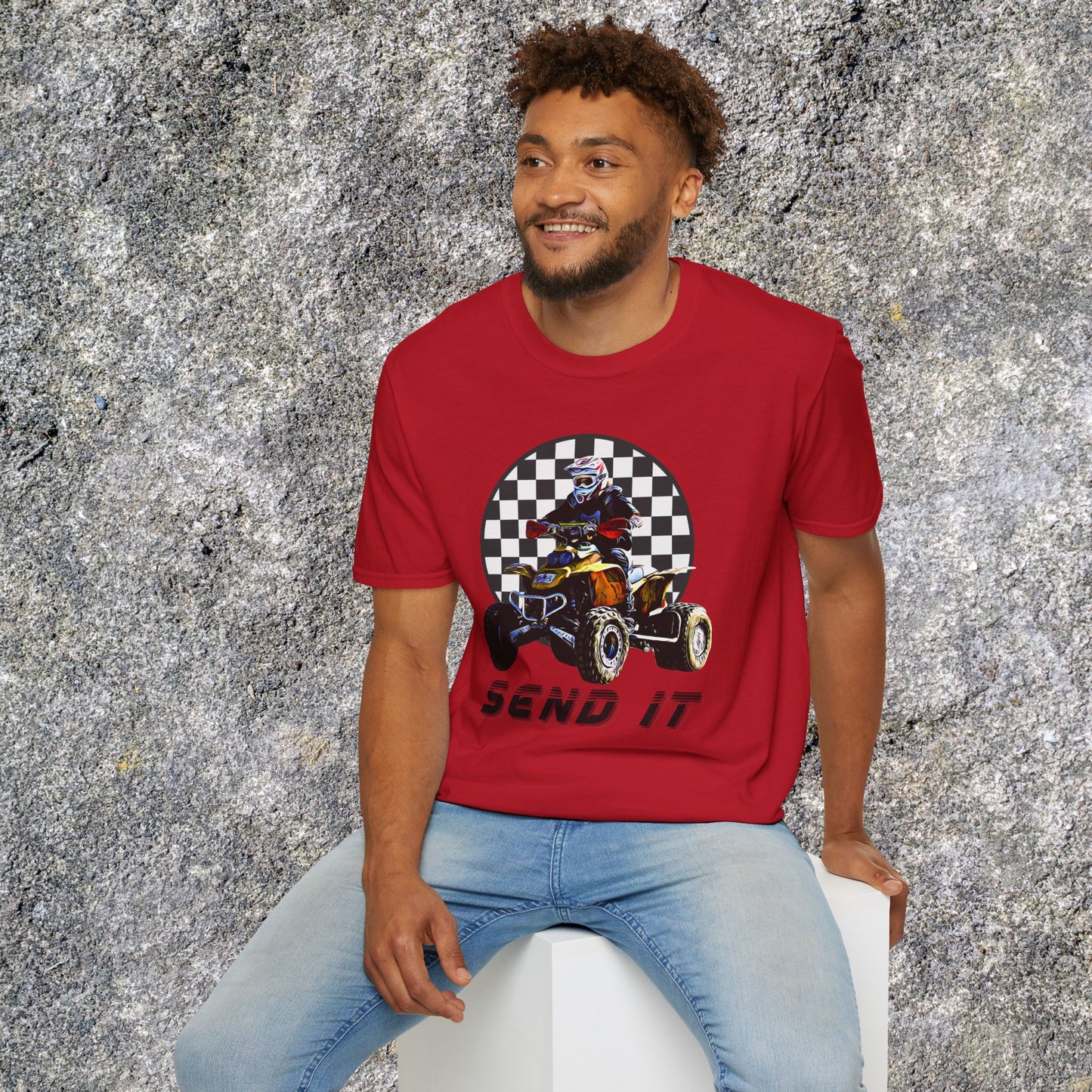 ATV Racing T-Shirt Says SEND IT | Honda 400 EX Racing Flag Four-Wheeler Riding Shirt