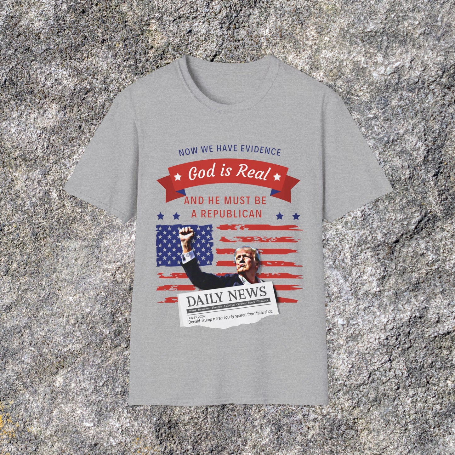 Donald Trump God is Real Republican | Holding Fist Freedom American Flag | Soft Cotton Shirt | Adult shirt Unisex Ultrasoft Cotton shirt