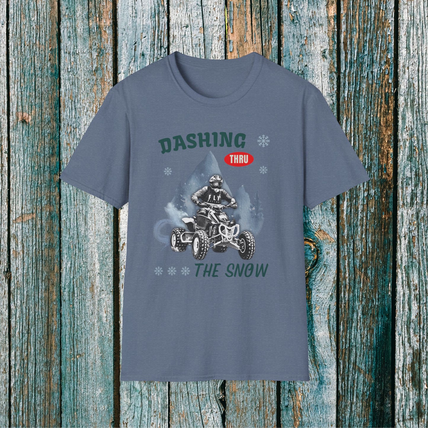 Holiday Fourwheeler Racing Soft Cotton T-Shirt | Dashing Thru the Snow | ATV Ugly Sweater