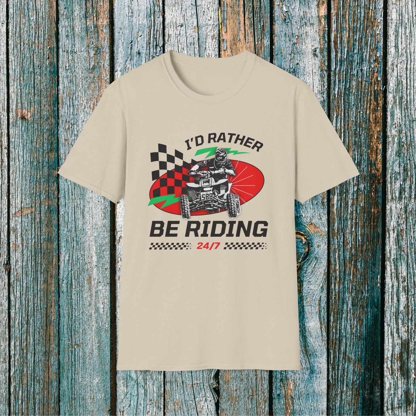 Holiday Christmas ATV T-Shirt | Honda 400 | Ugly Sweater Design says "I'd Rather be Riding"