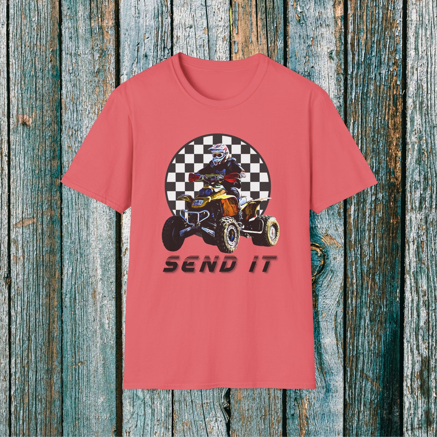 ATV Racing T-Shirt Says SEND IT | Honda 400 EX Racing Flag Four-Wheeler Riding Shirt