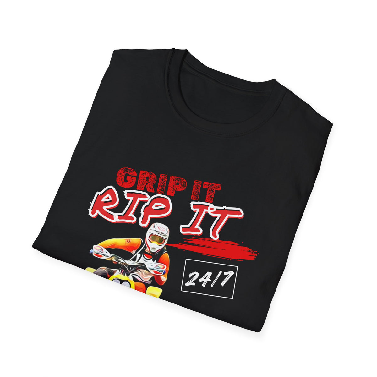 ATV Quad Racer T-Shirt | "Grip It Rip It" Off‑Road Fourwheeler Graphic Tee | Yellow Honda 400 EX