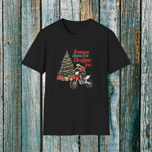 Holiday Bike Shirt | Braaapin Around The Christmas Tree | SOFT Cotton Adult Unisex tee shirt | Dirt Track shirt | Dirt bike Ugly Sweater