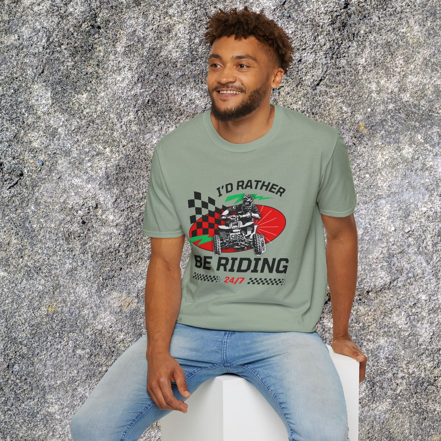 Holiday Christmas ATV T-Shirt | Honda 400 | Ugly Sweater Design says "I'd Rather be Riding"