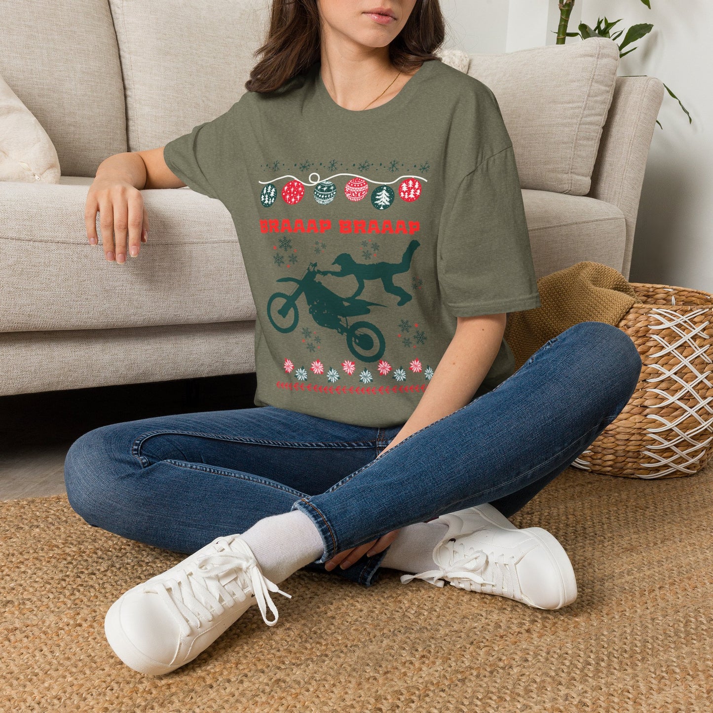 Holiday Motocross Racing | Braaap Braaap Festive Ugly Sweater T-Shirt
