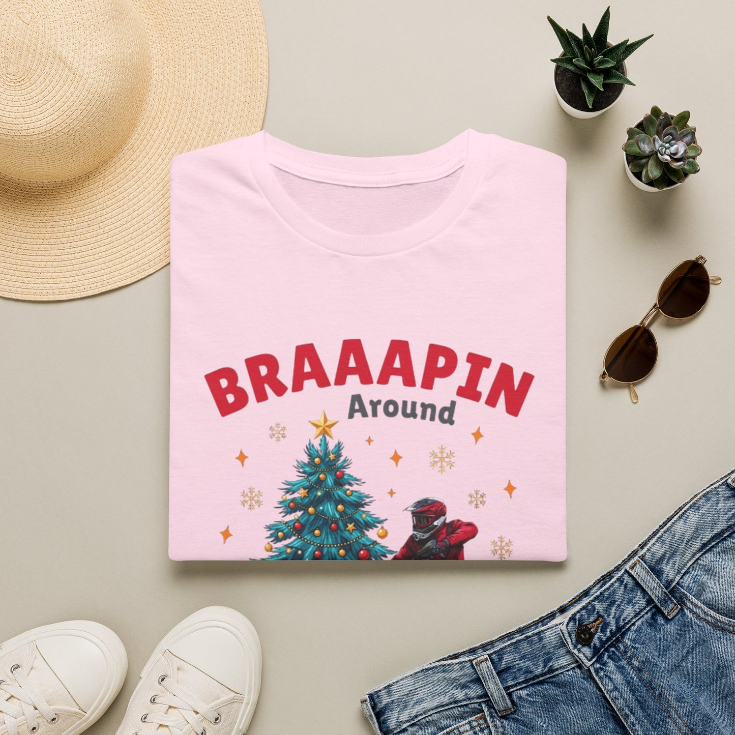 Holiday Bike Softstyle T-Shirt | Braaapin Around The Christmas Tree | Dirt Bike Ugly Sweater