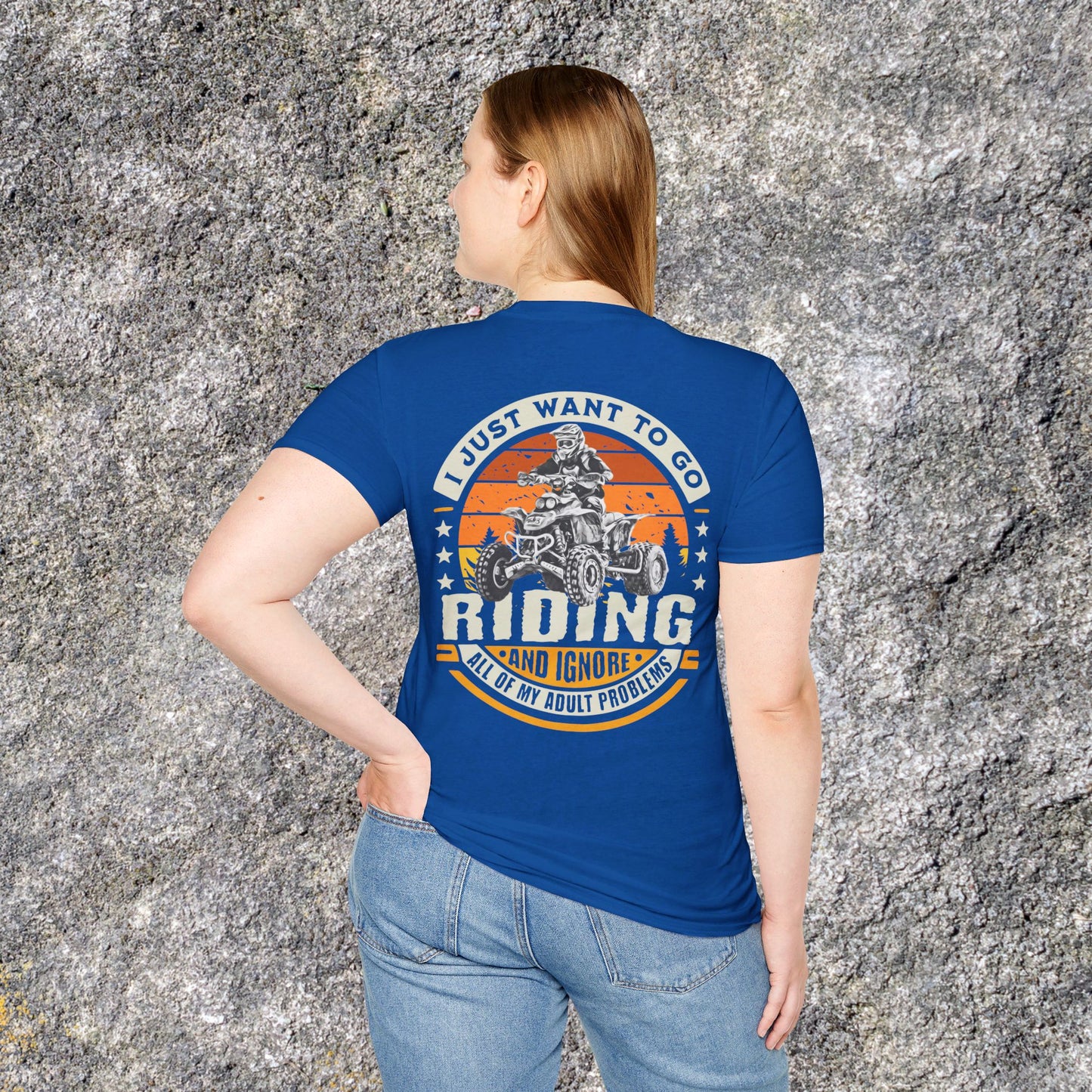 Mens Riding Shirt | Go Riding Ignore Adult Problems | Honda 400 EX ATV on front & back | Soft cotton 2 SIDED unisex tee shirt Four wheeler