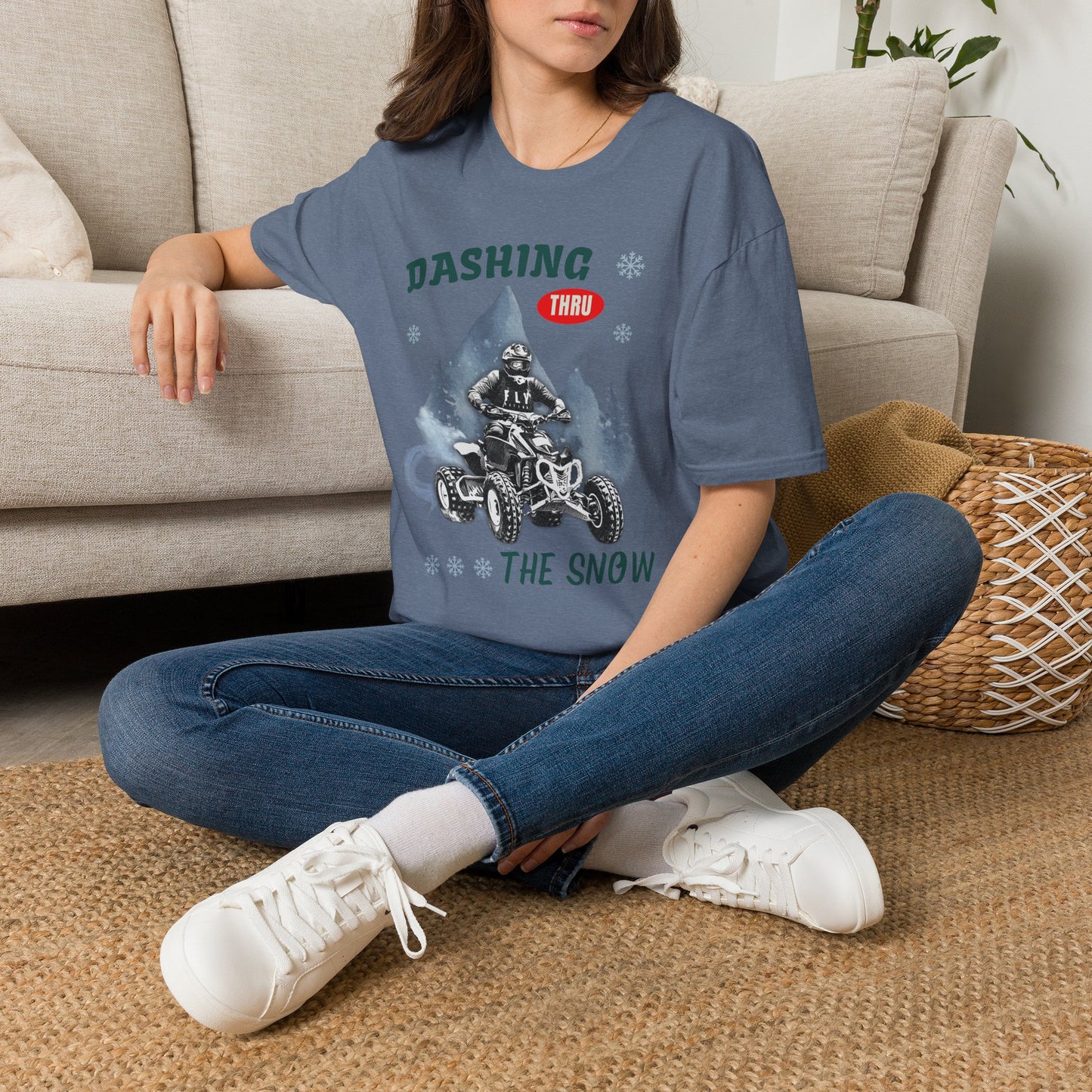 Holiday Fourwheeler Racing Soft Cotton T-Shirt | Dashing Thru the Snow | ATV Ugly Sweater