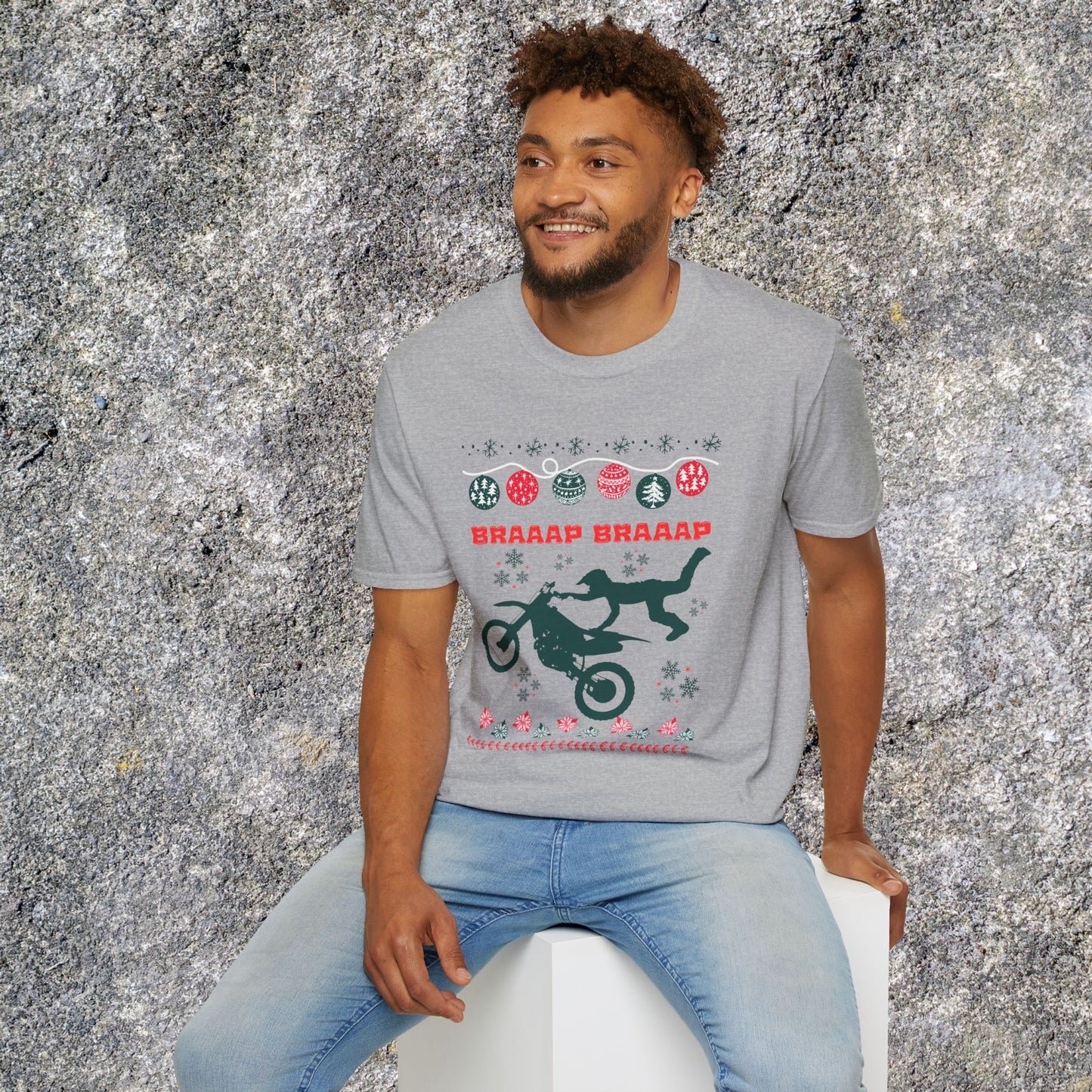 Holiday Motocross Racing | Braaap Braaap Festive Ugly Sweater T-Shirt