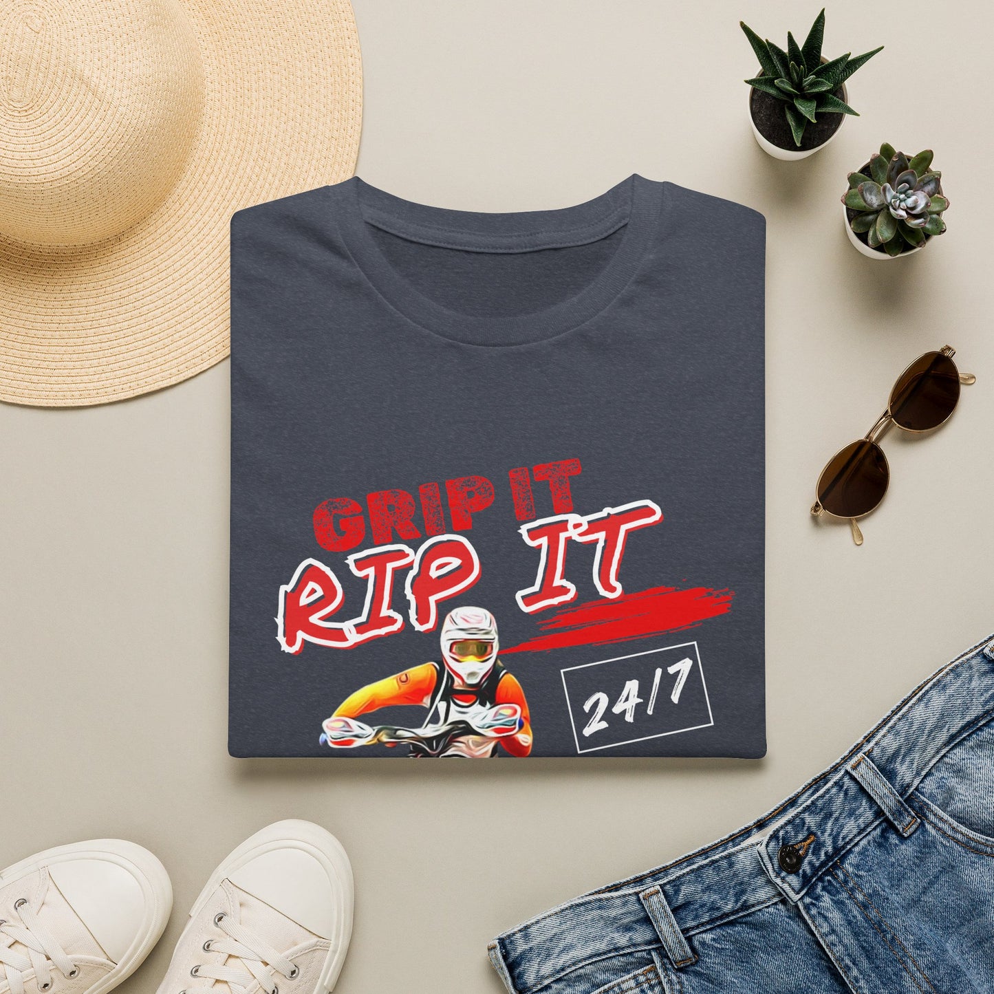 ATV Quad Racer T-Shirt | "Grip It Rip It" Off‑Road Fourwheeler Graphic Tee | Yellow Honda 400 EX