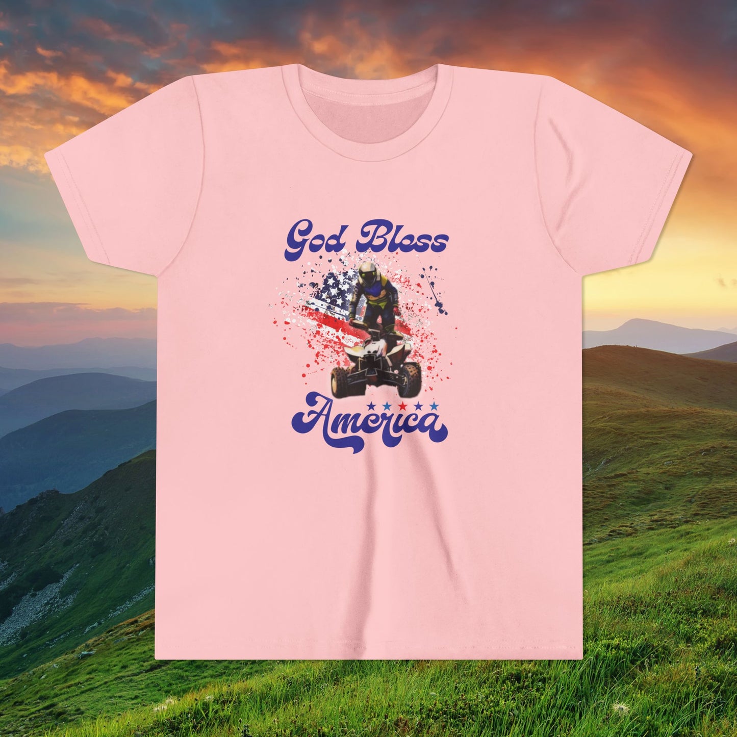 Youth God Bless America Four wheeler Riding Shirt | Honda 450 ATV Racing | AXC Arkansas Pro Racing Series | Dickerson