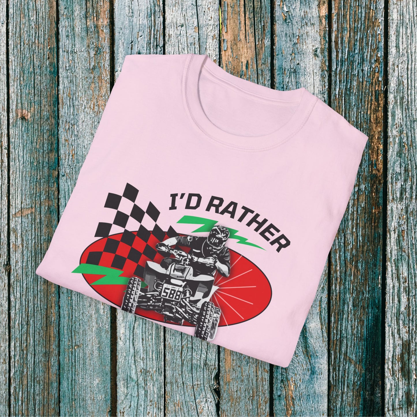 Holiday Christmas ATV T-Shirt | Honda 400 | Ugly Sweater Design says "I'd Rather be Riding"