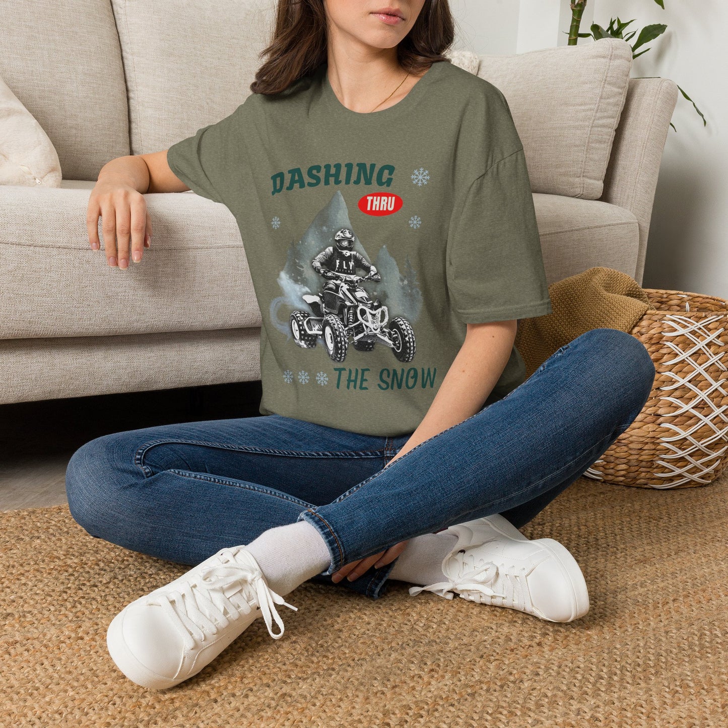 Holiday Fourwheeler Racing Soft Cotton T-Shirt | Dashing Thru the Snow | ATV Ugly Sweater