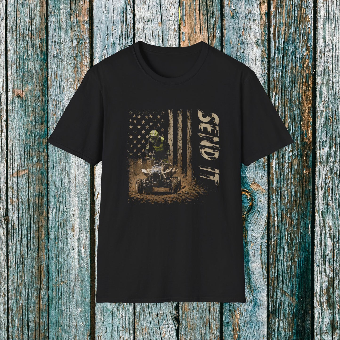 Distressed Patriotic Flag Four wheeler Racing Shirt | Honda 450 ATV Racing | AXC Arkansas Pro Racing Series | Dickerson