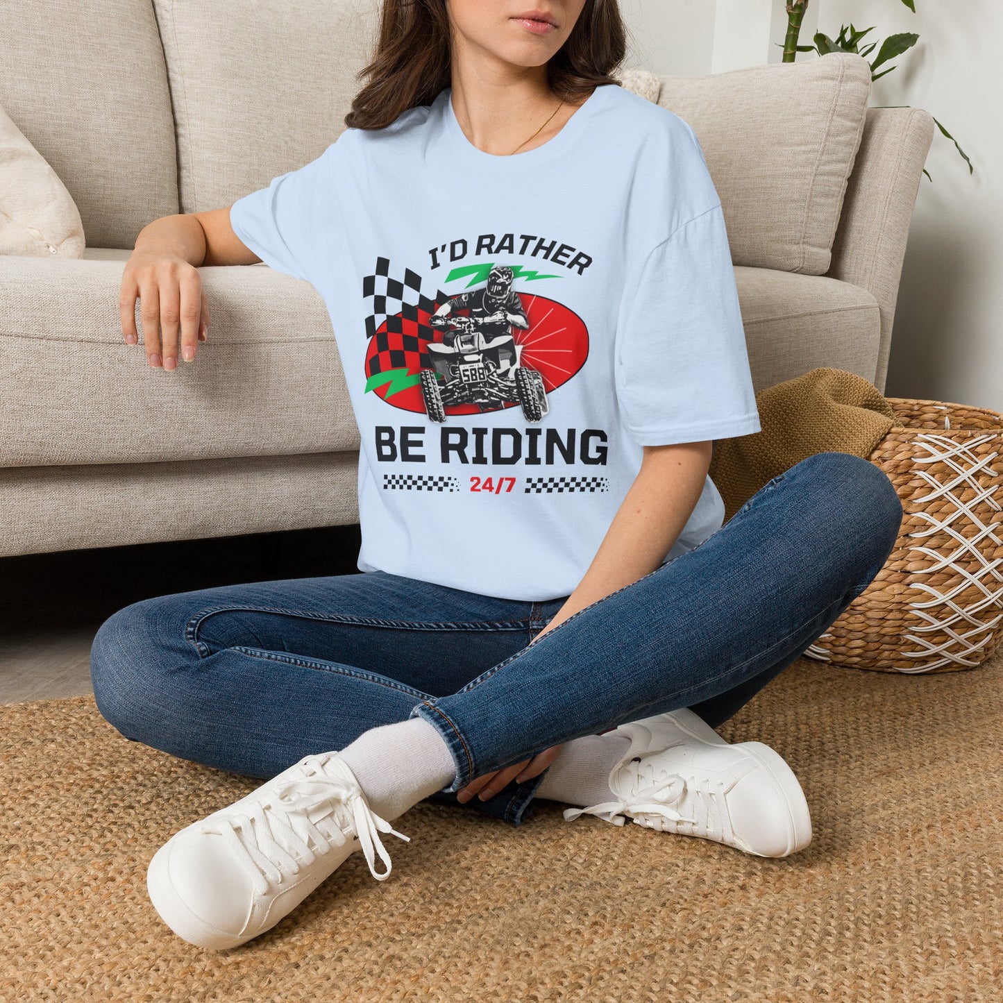 Holiday Christmas ATV T-Shirt | Honda 400 | Ugly Sweater Design says "I'd Rather be Riding"
