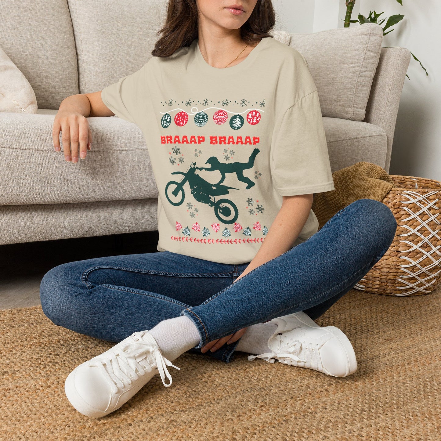 Holiday Motocross Racing | Braaap Braaap Festive Ugly Sweater T-Shirt