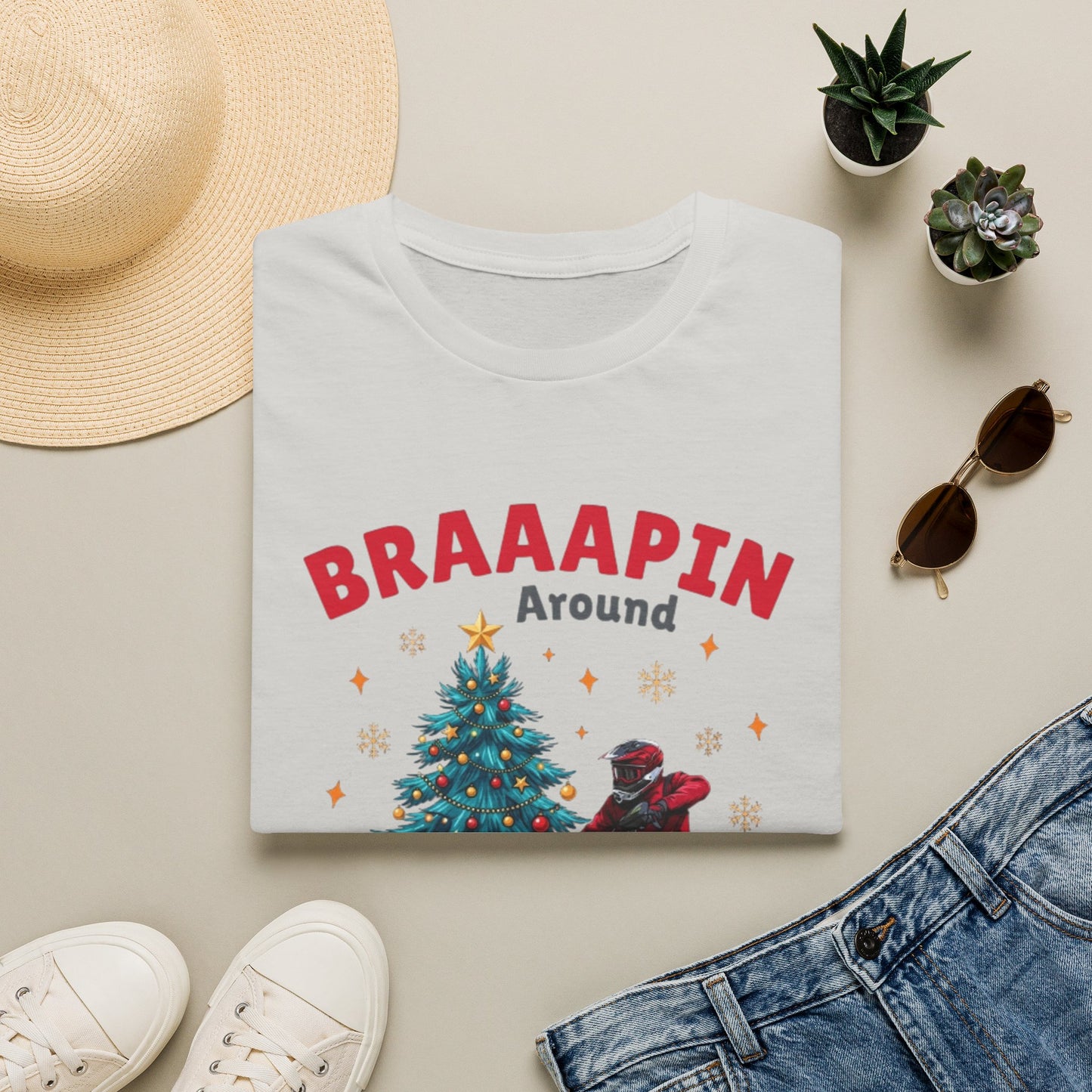 Holiday Bike Softstyle T-Shirt | Braaapin Around The Christmas Tree | Dirt Bike Ugly Sweater