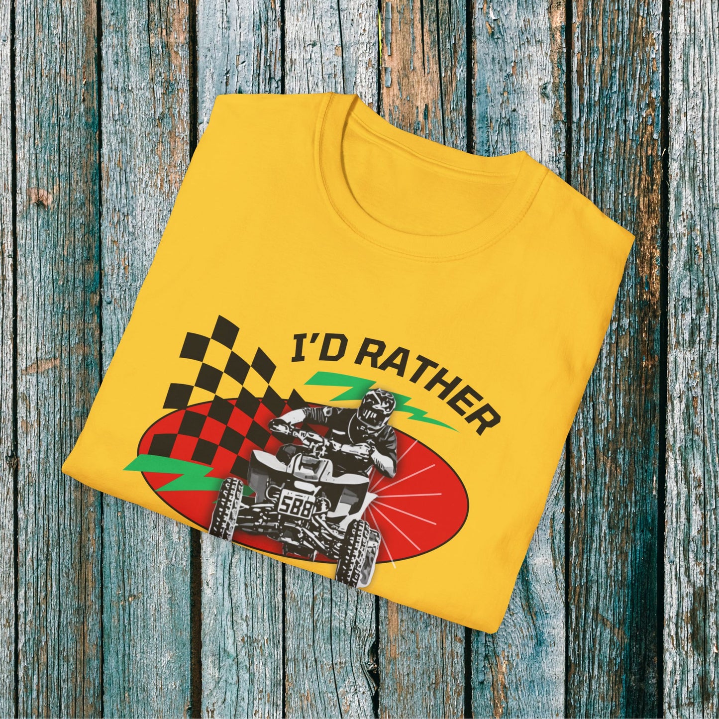 Holiday Christmas ATV T-Shirt | Honda 400 | Ugly Sweater Design says "I'd Rather be Riding"