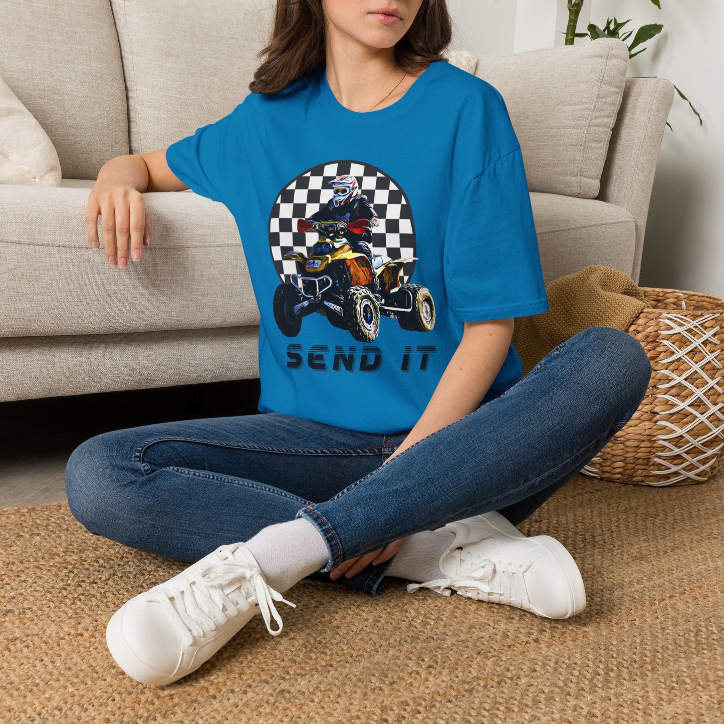 ATV Racing T-Shirt Says SEND IT | Honda 400 EX Racing Flag Four-Wheeler Riding Shirt