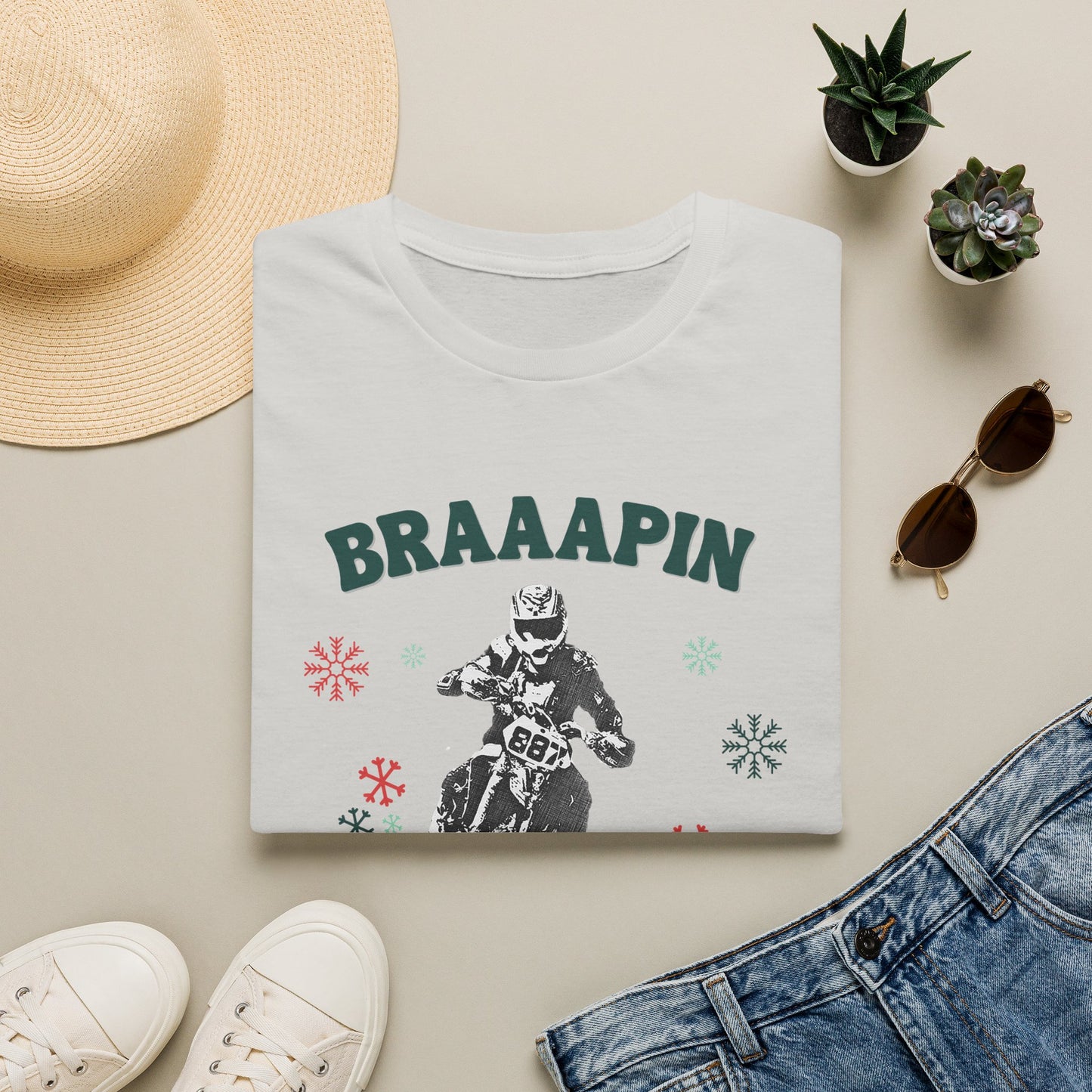 Holiday Motocross Racing Softstyle T-Shirt | Braaapin Through the Snow | Dirt Bike Ugly Sweater