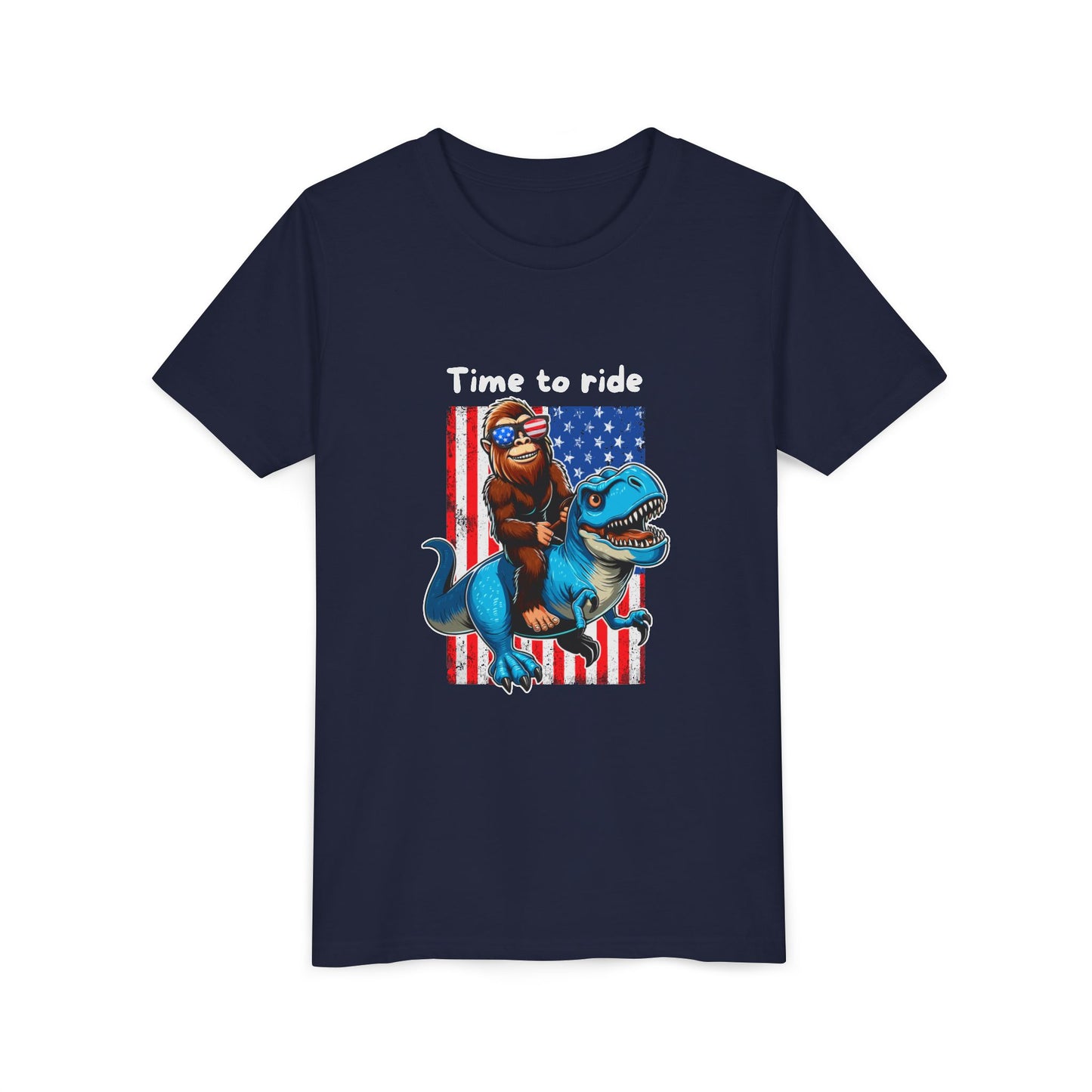 Patriotic Bigfoot Dino Youth Tee | Funny Sasquatch Yeti Short Sleeve for Kids