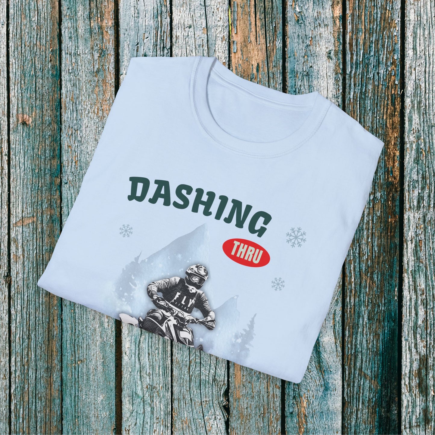Holiday Fourwheeler Racing Soft Cotton T-Shirt | Dashing Thru the Snow | ATV Ugly Sweater