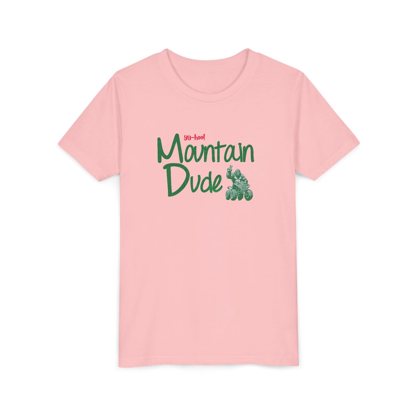 Youth Bigfoot Mountain Dude Tee | Funny Sasquatch/Yeti Short Sleeve Shirt for Kids | Old Mountain Dew Design