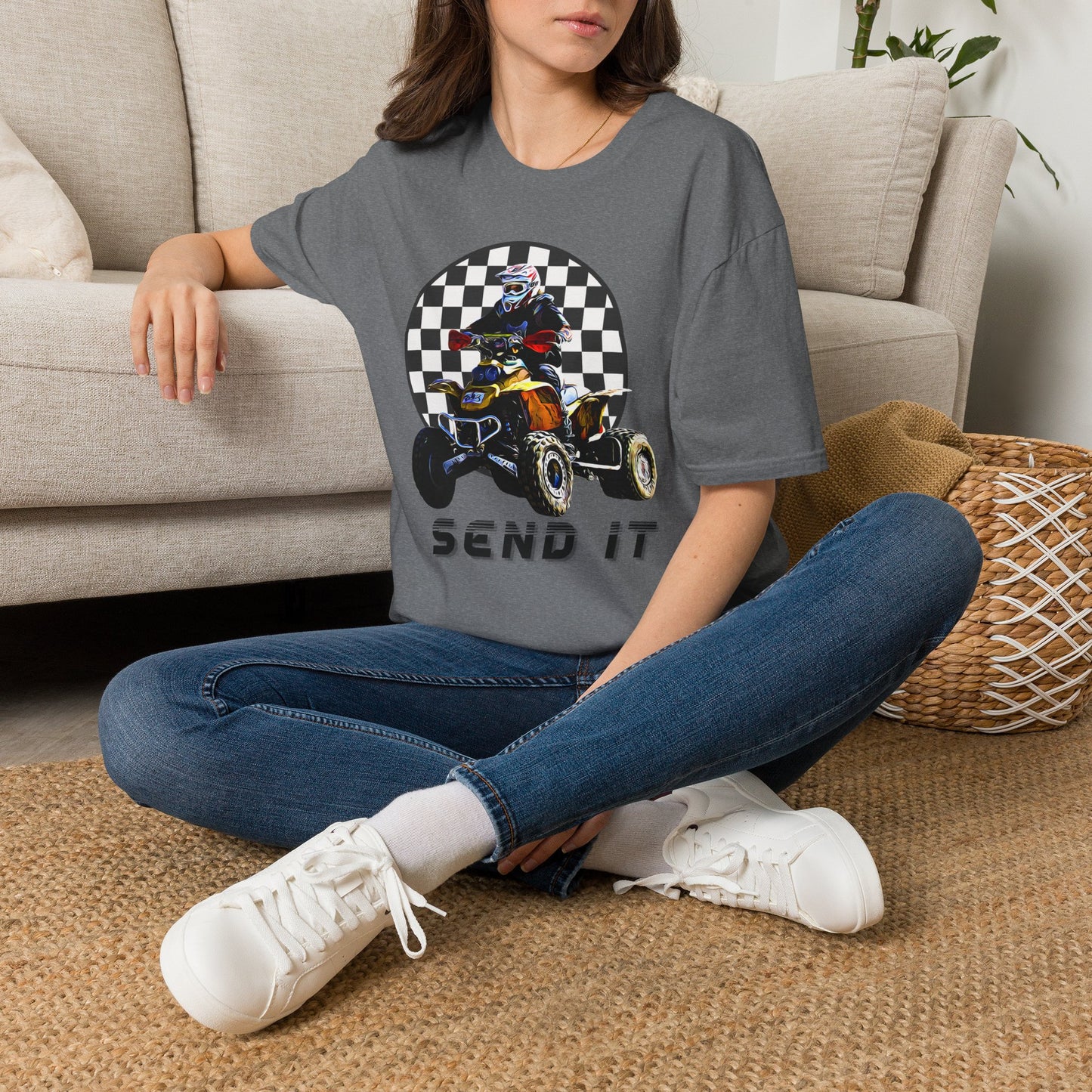ATV Racing T-Shirt Says SEND IT | Honda 400 EX Racing Flag Four-Wheeler Riding Shirt