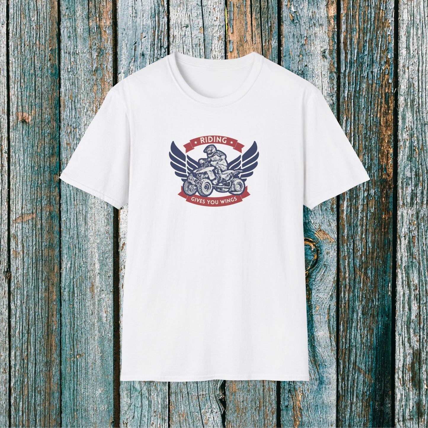 Mens ATV Shirt | Riding Gives you Wings Shirt | SOFT Cotton Adult Unisex tee shirt | ATV racing shirt for men | Fourwheeler Riding Shirt