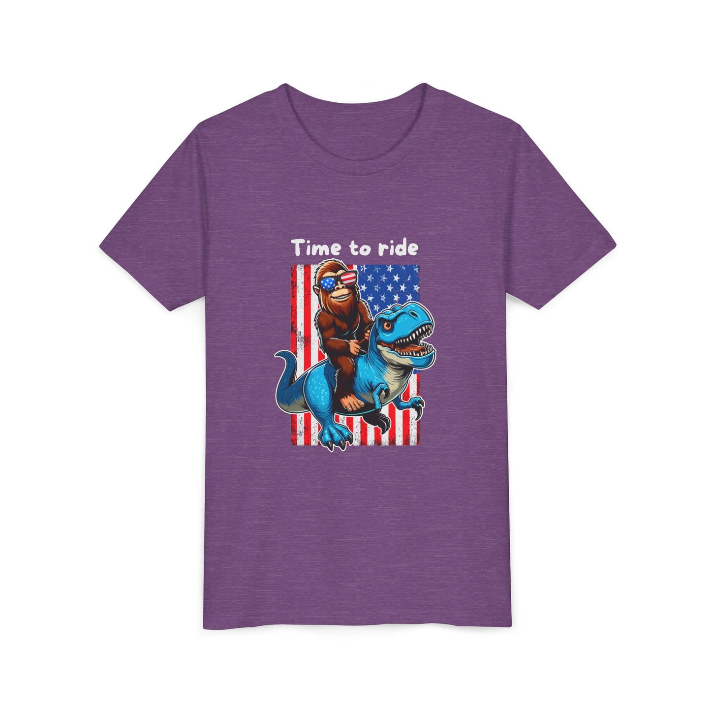 Patriotic Bigfoot Dino Youth Tee | Funny Sasquatch Yeti Short Sleeve for Kids