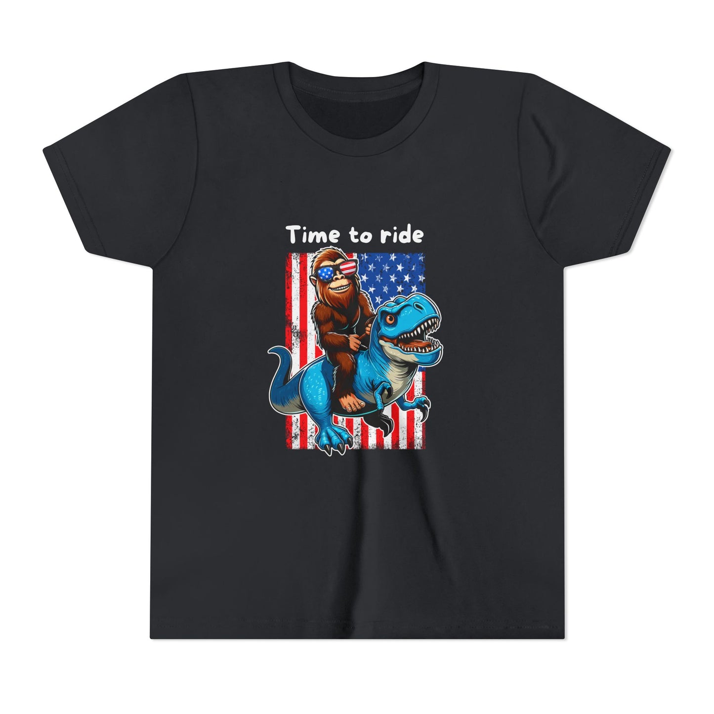Patriotic Bigfoot Dino Youth Tee | Funny Sasquatch Yeti Short Sleeve for Kids