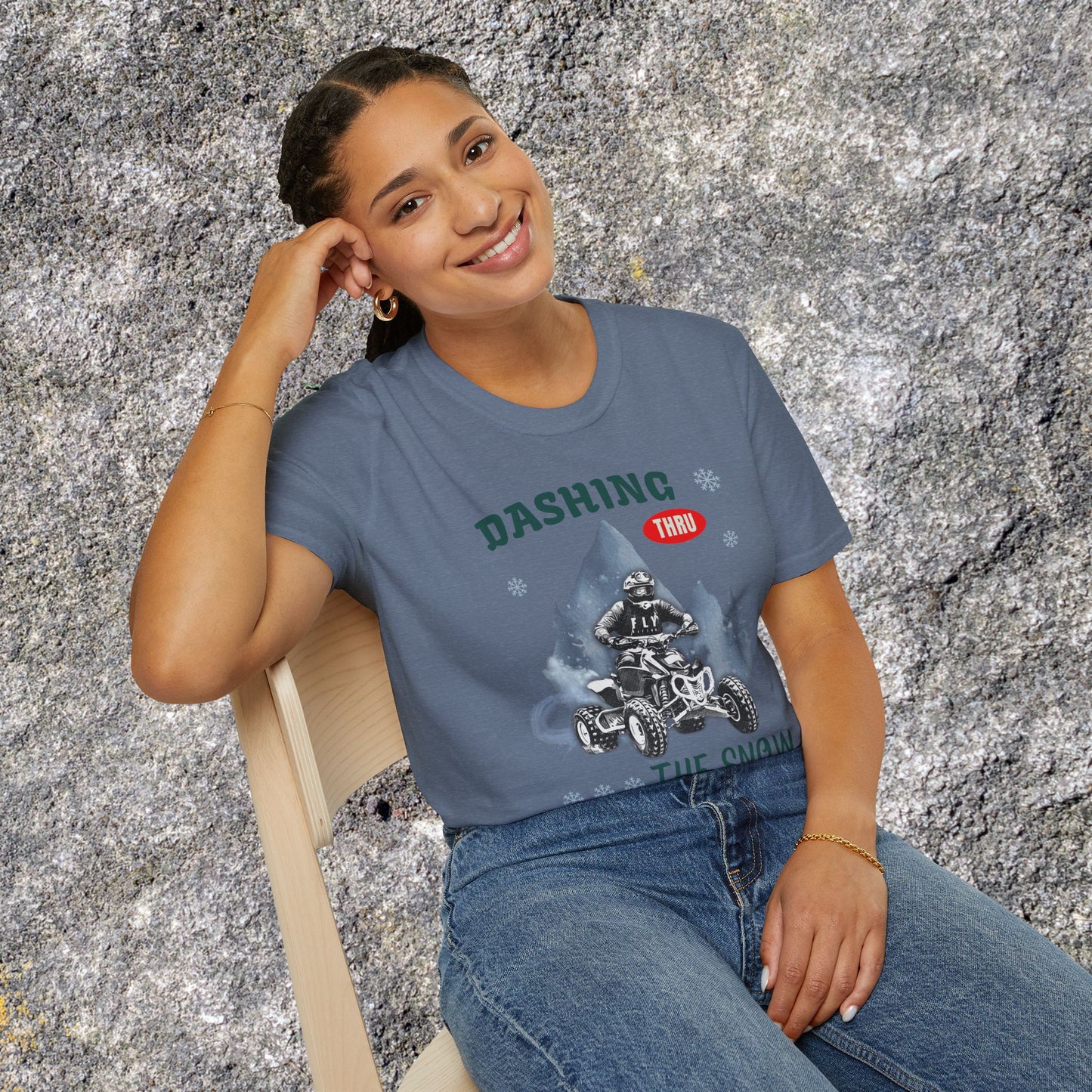 Holiday Fourwheeler Racing Soft Cotton T-Shirt | Dashing Thru the Snow | ATV Ugly Sweater