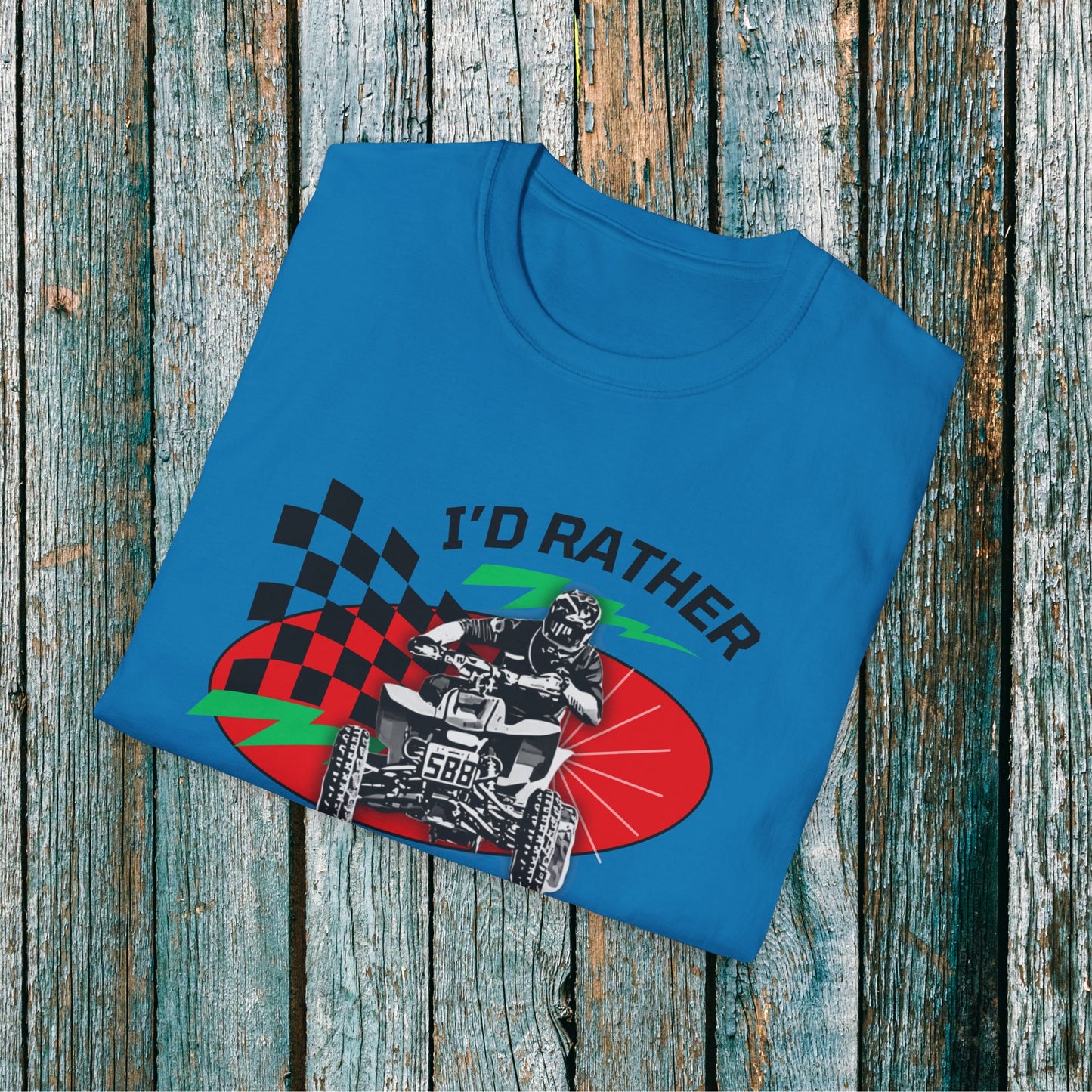 Holiday Christmas ATV T-Shirt | Honda 400 | Ugly Sweater Design says "I'd Rather be Riding"