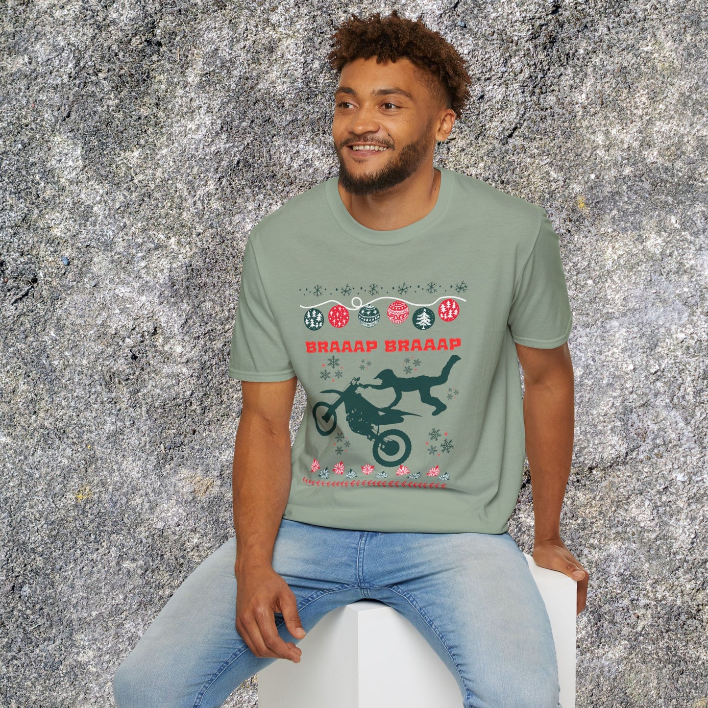 Holiday Motocross Racing | Braaap Braaap Festive Ugly Sweater T-Shirt