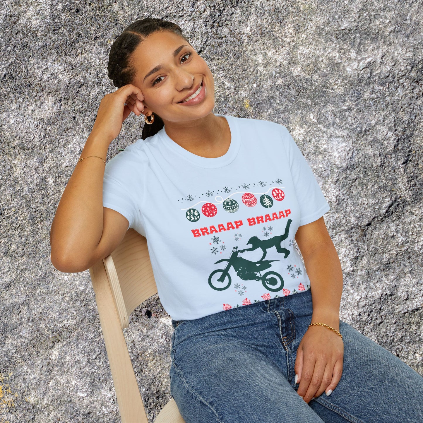 Holiday Motocross Racing | Braaap Braaap Festive Ugly Sweater T-Shirt